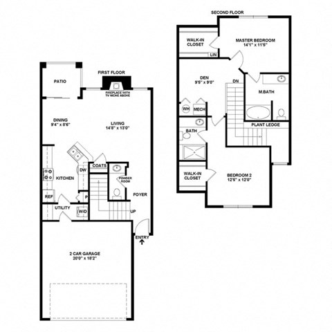 a floor plan of a home with two bedrooms and two bathrooms